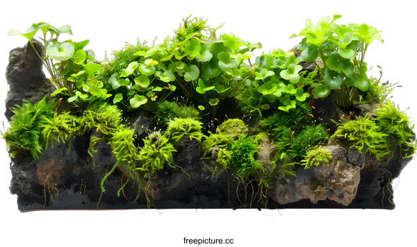 [Transparent Background PNG]Green Moss and Plant Landscape on Rock