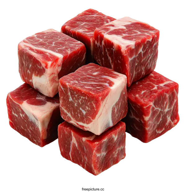 [Transparent Background PNG]Fresh Beef Cubes Close-up