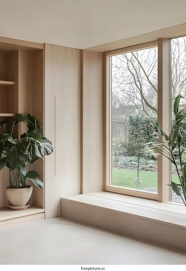 Modern Minimalist Interior Design with Large Window and Plant