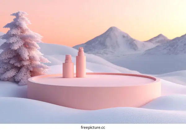 Winter Skincare Product Display Scene