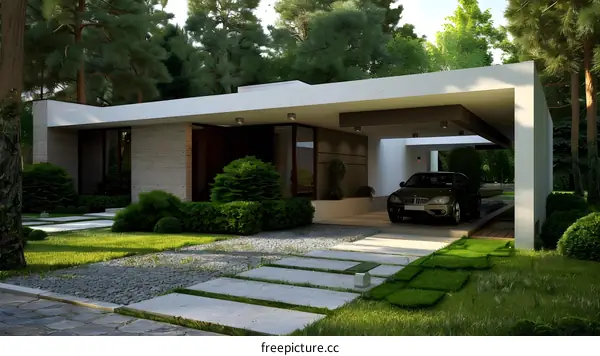Modern House with Carport and Landscaping