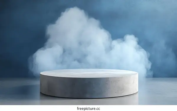 Modern Concrete Podium Display Against Smoky Blue Background