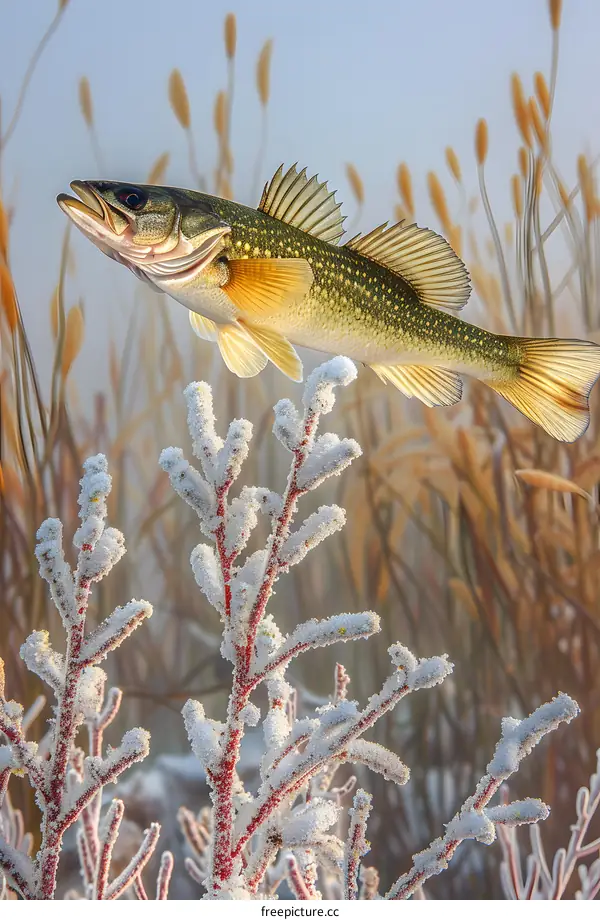 Walleye Fish Swimming Winter Scene