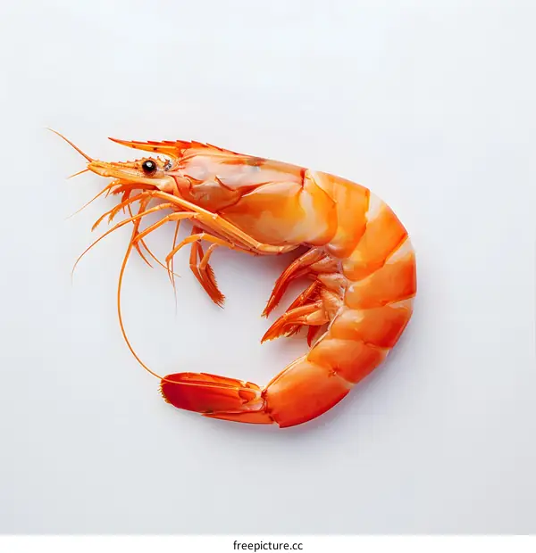Single Cooked Shrimp on White Background