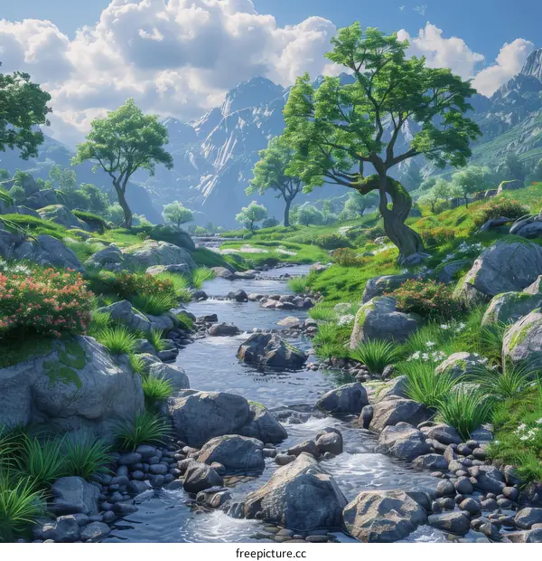 Serene Mountain River with Trees