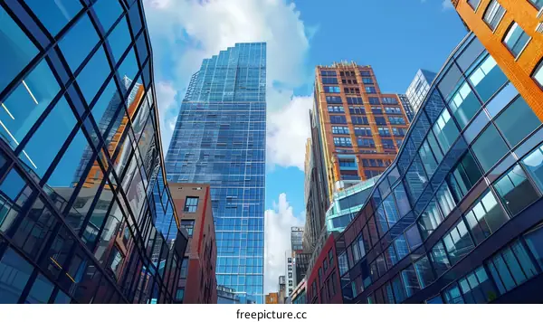 Modern Cityscape with Skyscrapers and Blue Sky