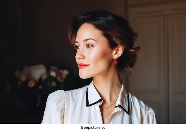 Elegant Caucasian Woman in a White Shirt
