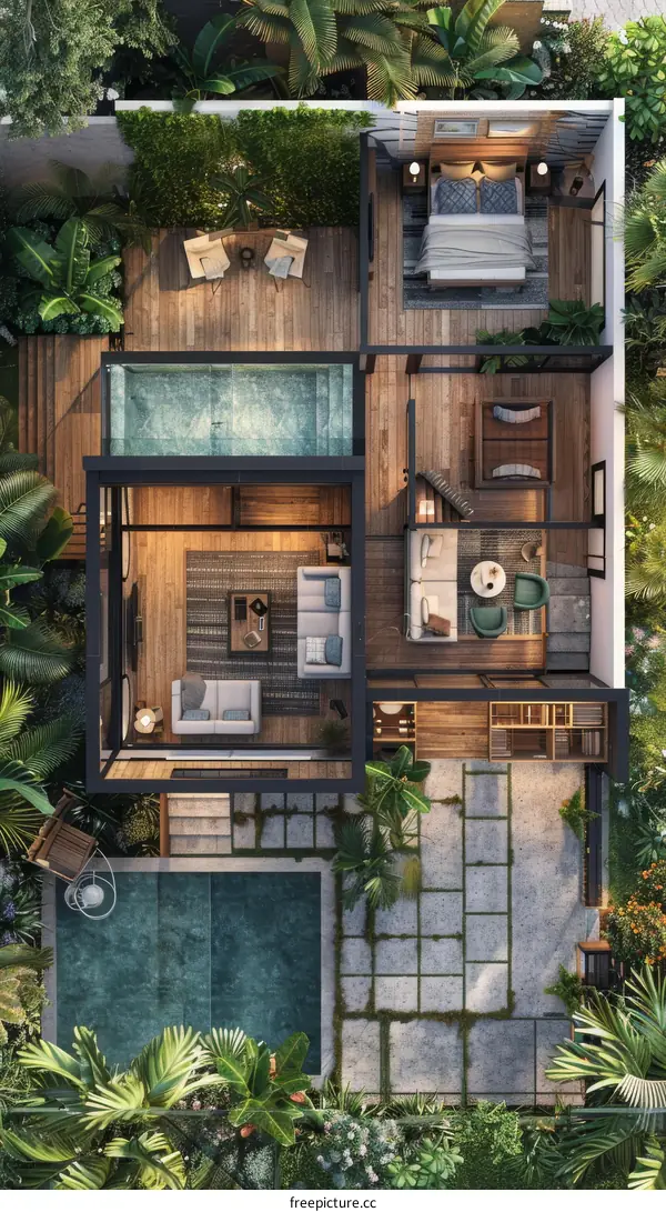 Modern Tropical House Plan with Pool Design