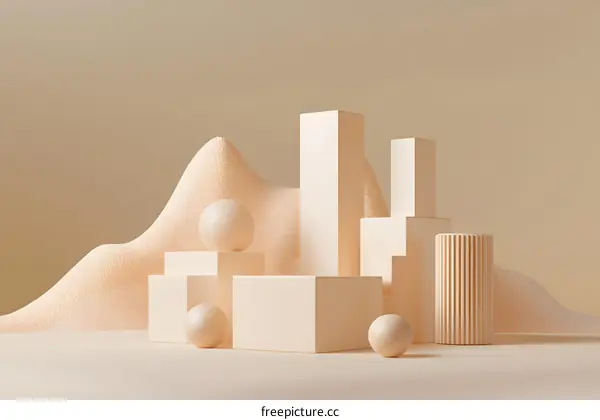 Abstract Minimalist 3D Beige Geometric Shapes Background