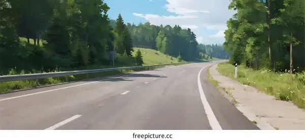 A peaceful road surrounded by lush green trees and nature