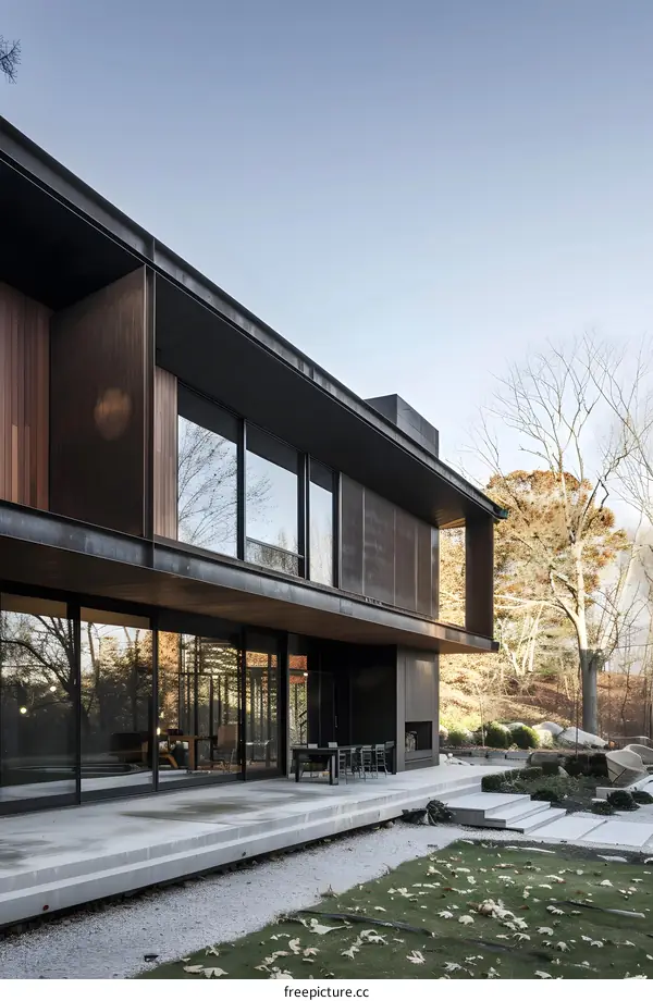 Modern House Exterior With Patio And Stone Steps