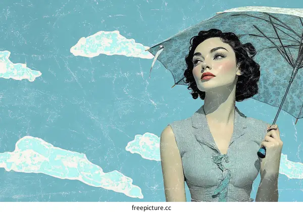 Vintage Lady with Umbrella Under a Pastel Sky