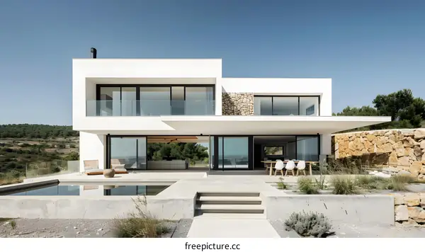 Modern Minimalist White House with a Swimming Pool