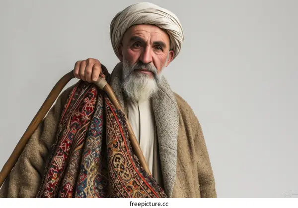 Portrait of a Turkmen man in traditional clothing