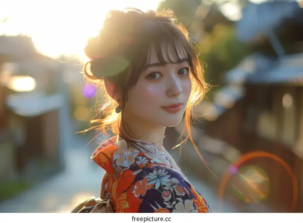Portrait of a beautiful Japanese woman in traditional kimono