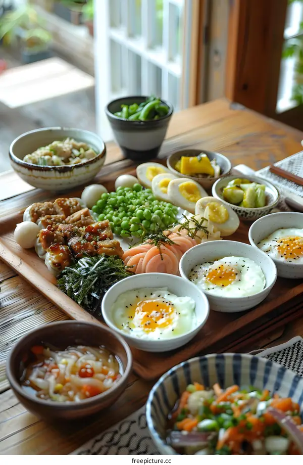 Japanese Cuisine with Eggs and Vegetables
