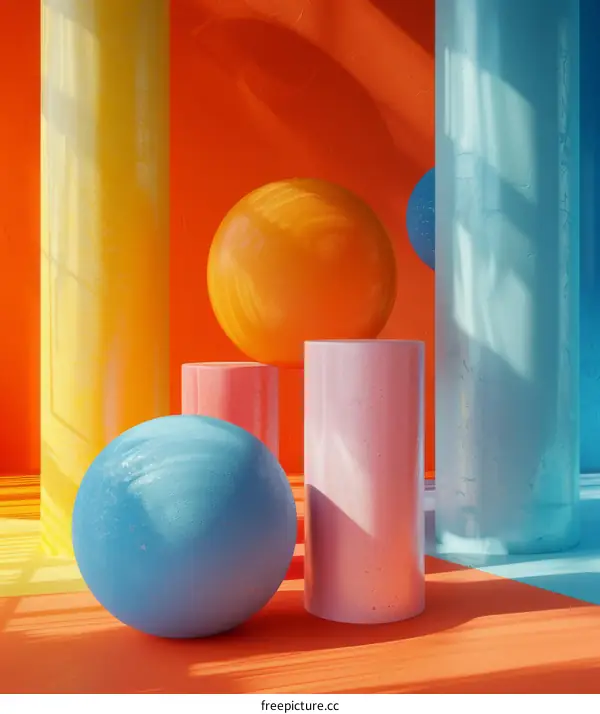 Colorful Geometric Shapes Still Life Illustration