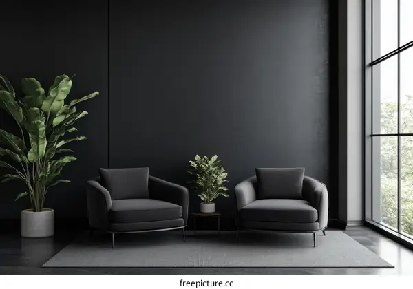 Modern Minimalist Dark Living Room Interior Design