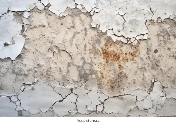 Cracked white painted concrete wall texture background