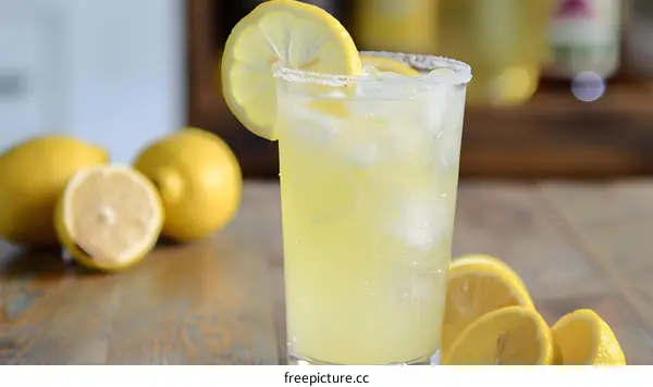 Refreshing Summer Lemonade with Ice and Lemon Slices