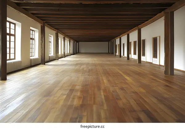 Empty Room with Wooden Beams and Floor
