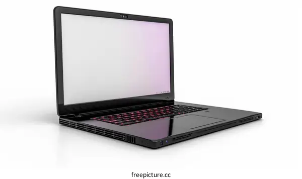 Black gaming laptop with blank screen
