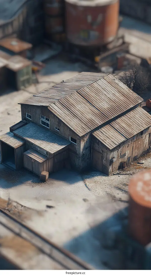 Old Rusty Warehouse Building In Industrial Area