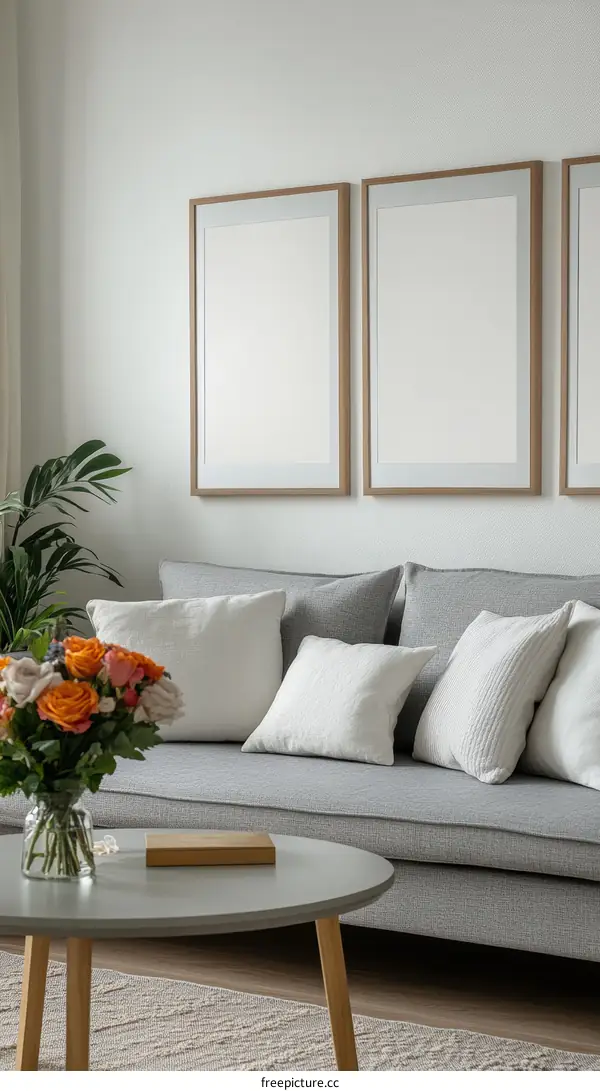 Modern Living Room with Empty Picture Frames