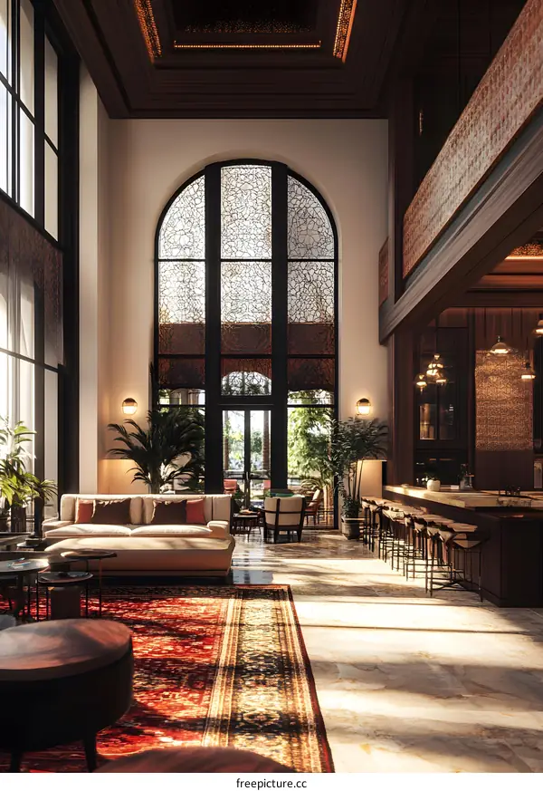 Luxury Living Room Interior Design with Large Window and  Ornate Details