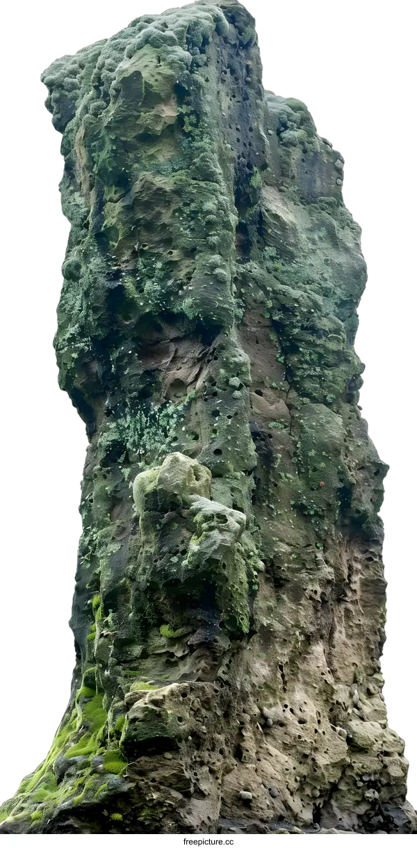 [Transparent Background PNG]Green Moss Covered Rock Formation