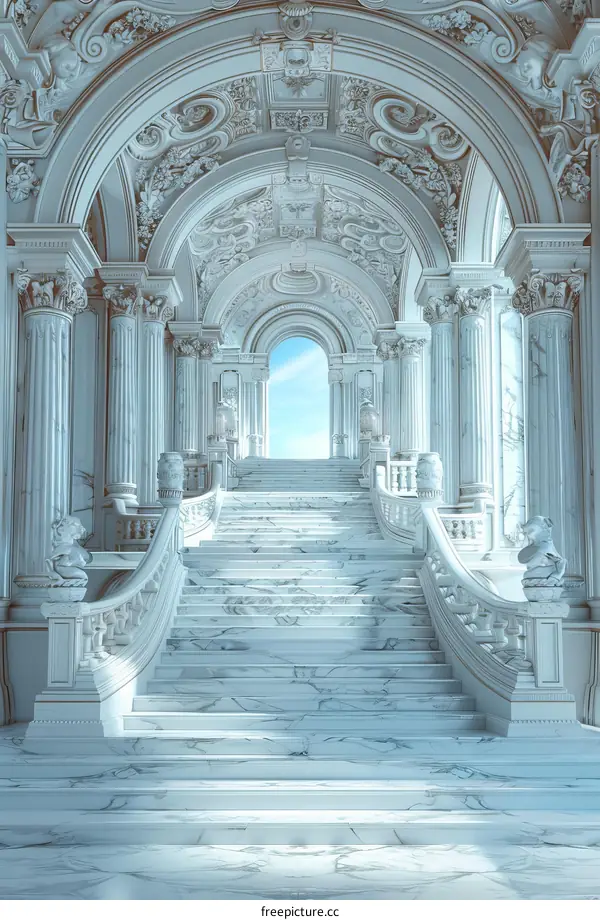 Majestic White Marble Staircase in a Grand Hallway