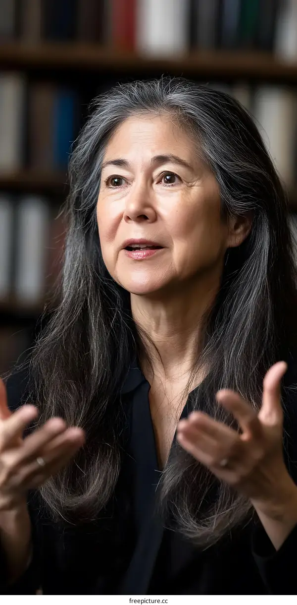 Portrait of an Asian Woman Talking with Passionate Gestures