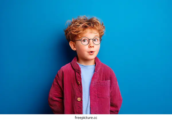 Curious Child Posing Against Blue Background