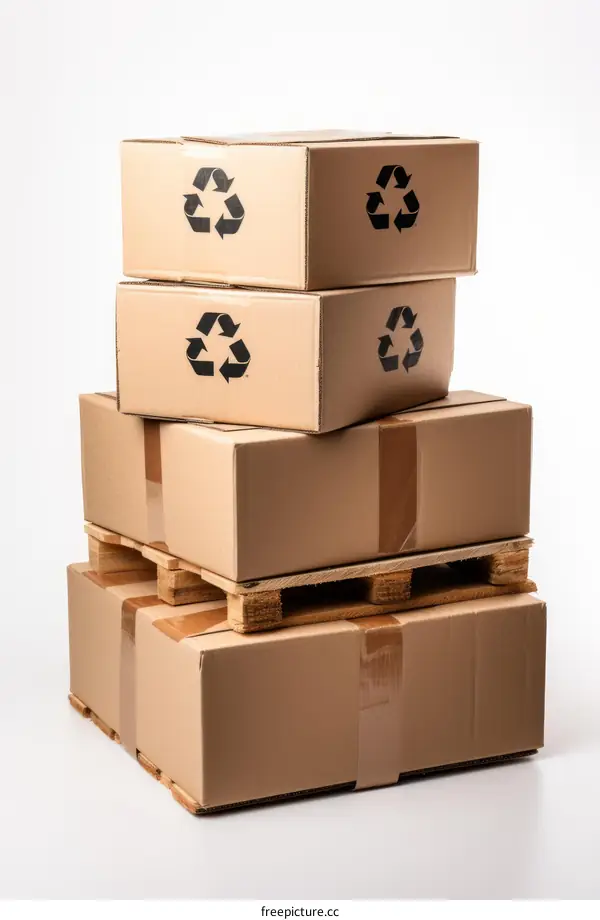 Cardboard boxes stacked on a wooden pallet