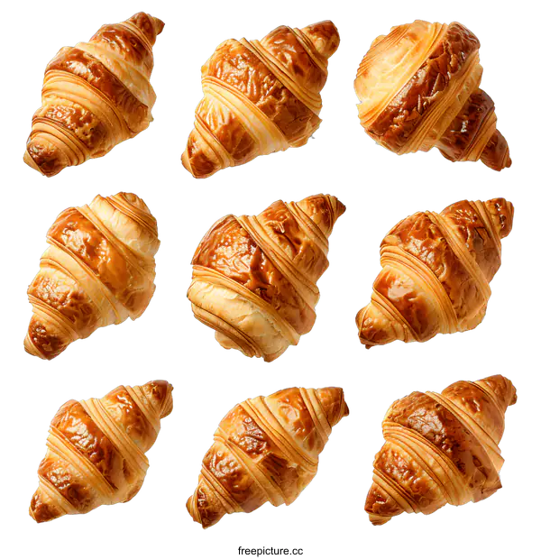 [Transparent Background PNG]Freshly Baked Croissants on White Background