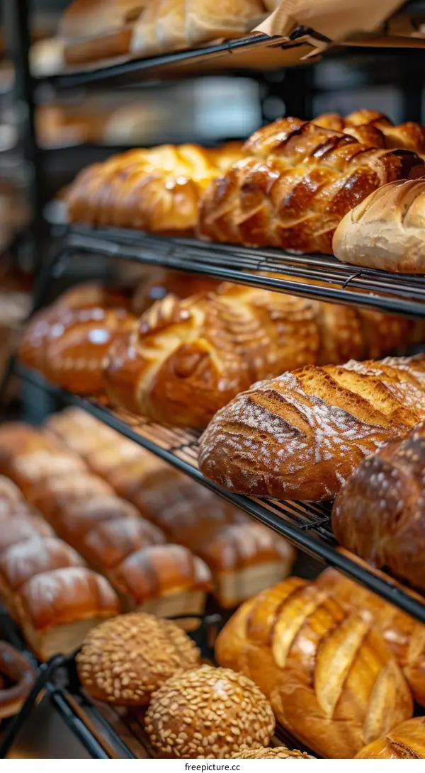 Loaf of bread on a shelf in a bakery