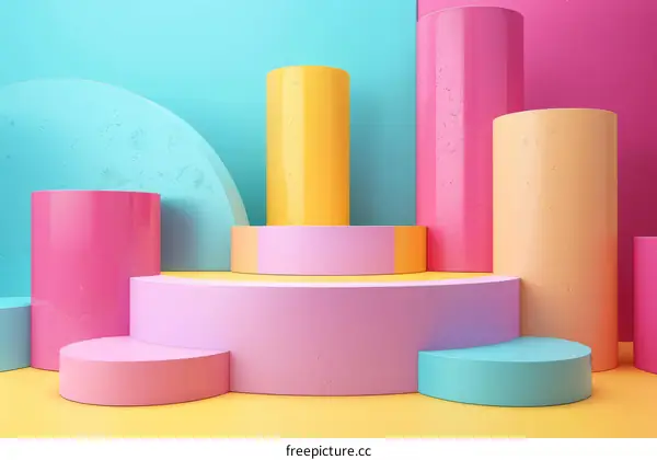 3D rendering of geometric shapes with pastel colors