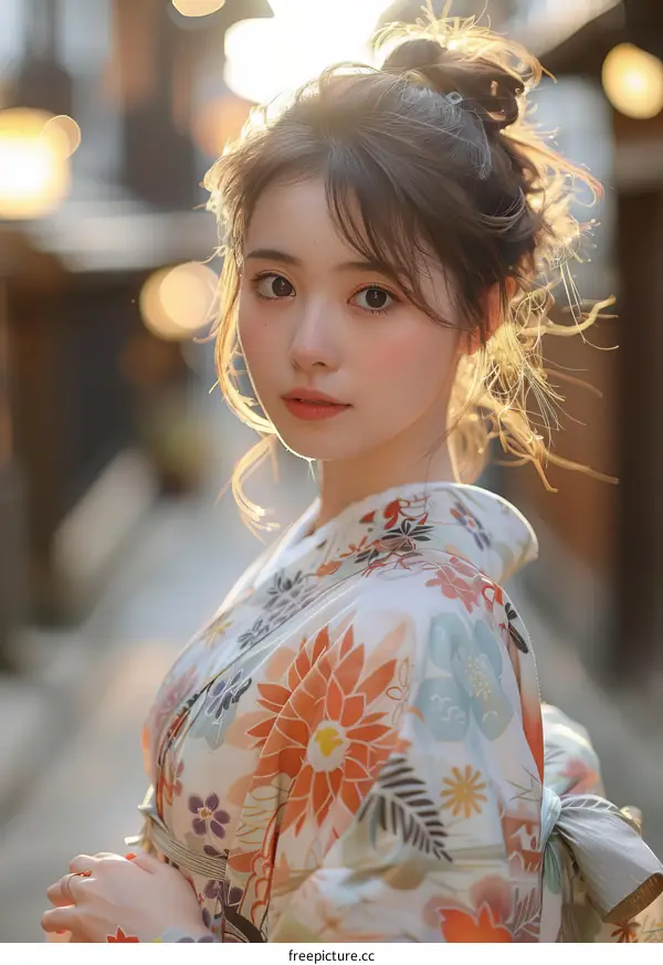 Beautiful Asian Woman in Traditional Japanese Kimono