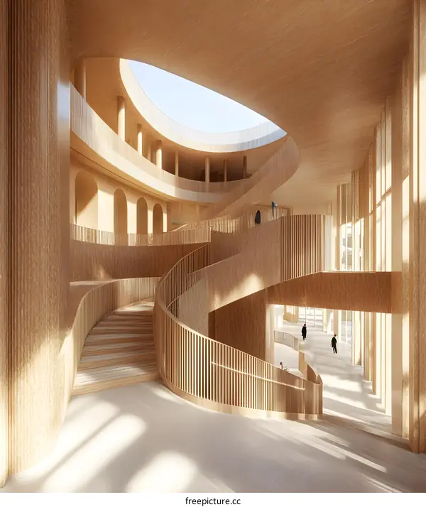 Modern Wooden Staircase Design in a Circular Building