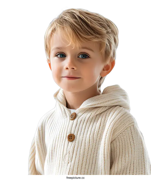 [Transparent Background PNG]Portrait of a Young Boy with Blue Eyes