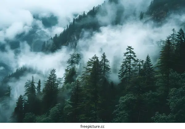 Misty Forest in the Mountains
