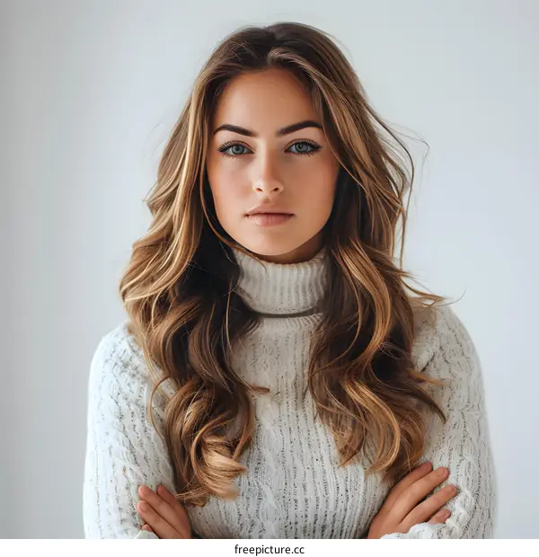portrait of a beautiful young woman with long blond hair and blue eyes