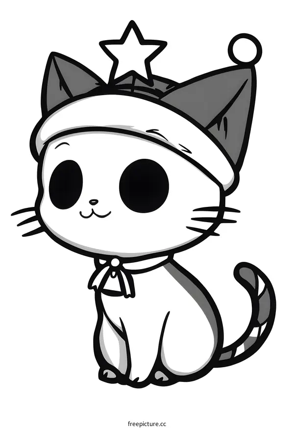 Cute Cartoon Cat Wearing Christmas Hat