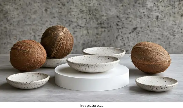 Stylish Ceramic Bowls and Coconuts