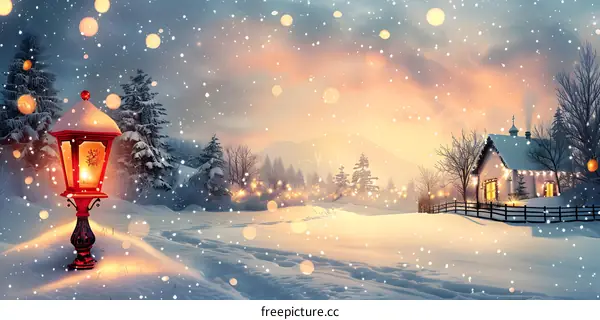 A snowy village in winter