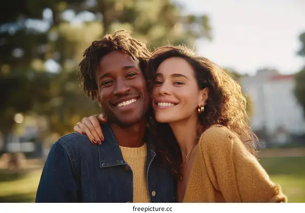 Smiling Couple in Park Outdoors