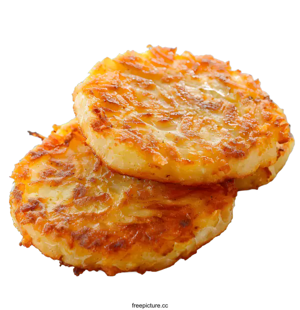 [Transparent Background PNG]Two golden potato pancakes on white