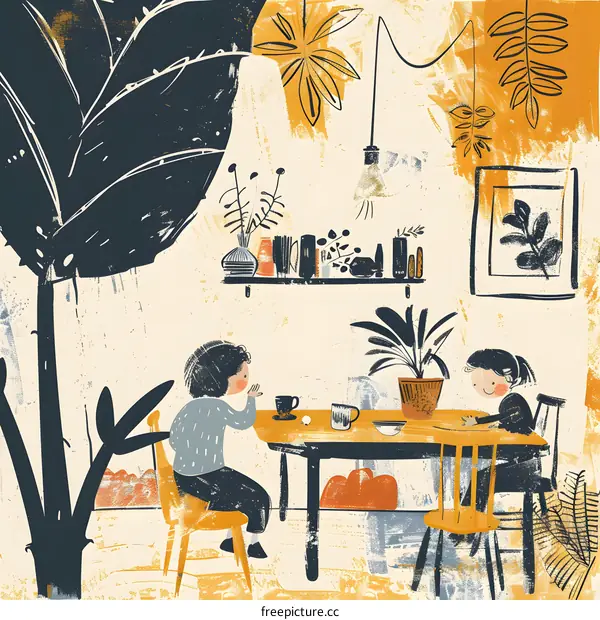 Two Children Enjoying Tea Time Together In A Cozy Home