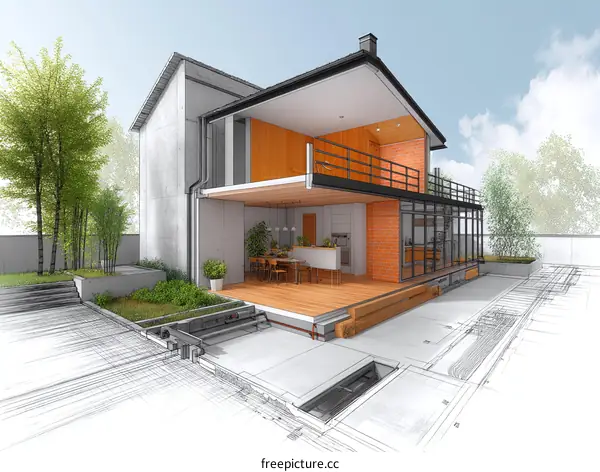 Architectural Design of a Modern House with Garden
