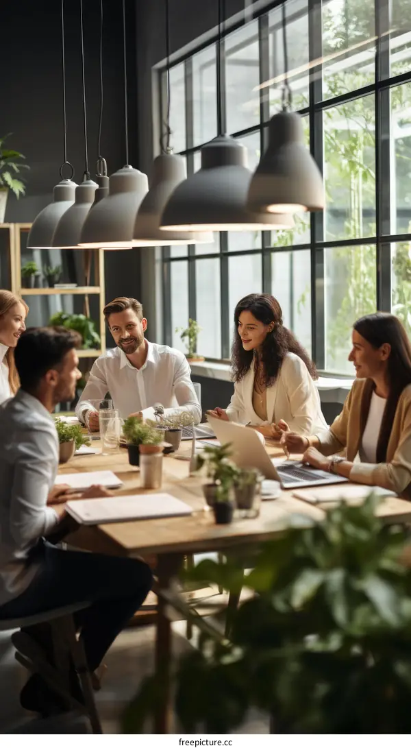 Multiethnic business team discussing ideas in a modern office